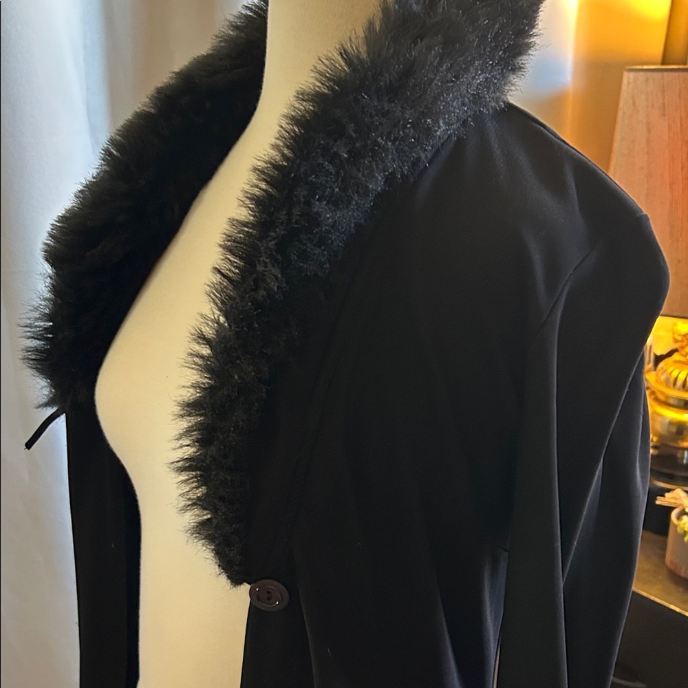 PerSeption Black Floor Length Coverup with Faux Fur Collar - Picture 5 of 7